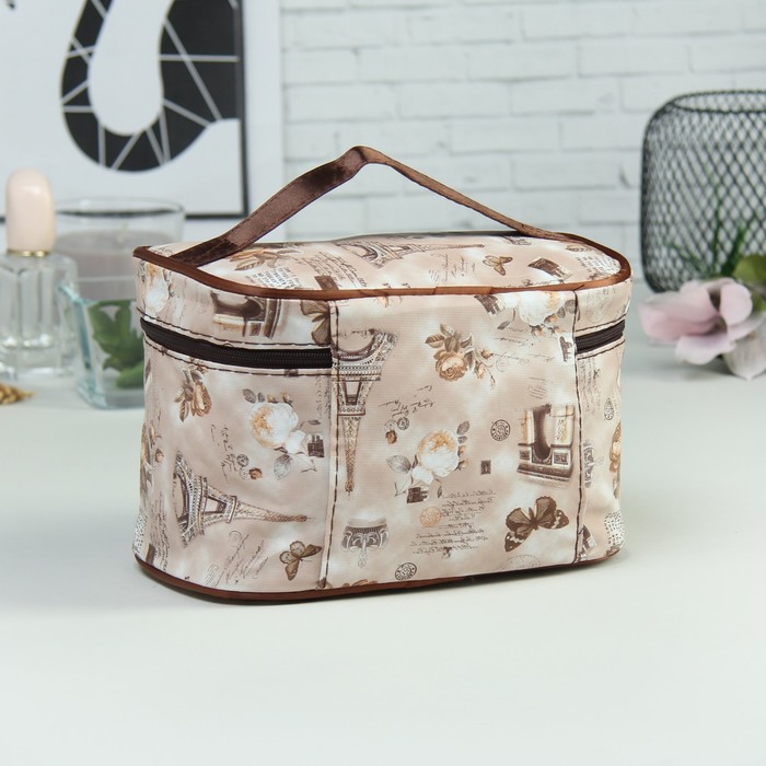 Косметичка-сундучок «Города», отдел на молнии, зеркало, цвет бежевый