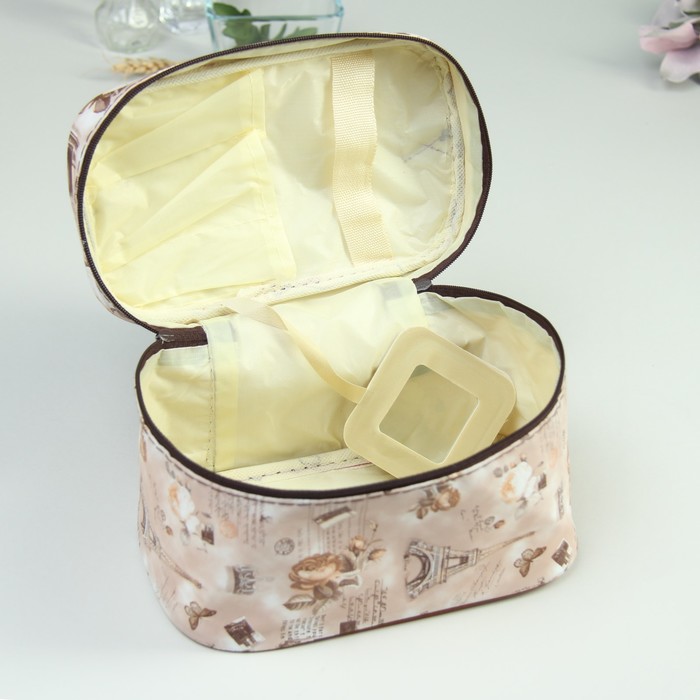 Косметичка-сундучок «Города», отдел на молнии, зеркало, цвет бежевый