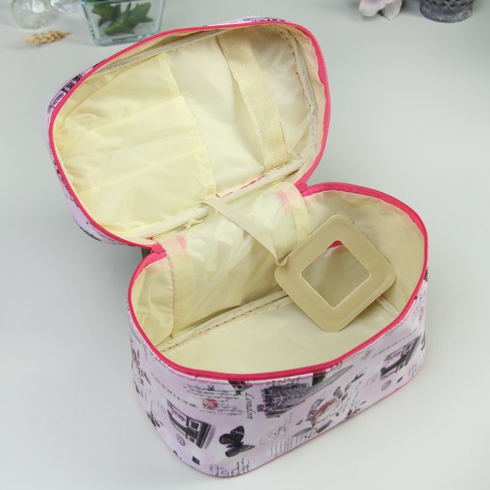 Косметичка-сундучок «Города», отдел на молнии, зеркало, цвет сиреневый