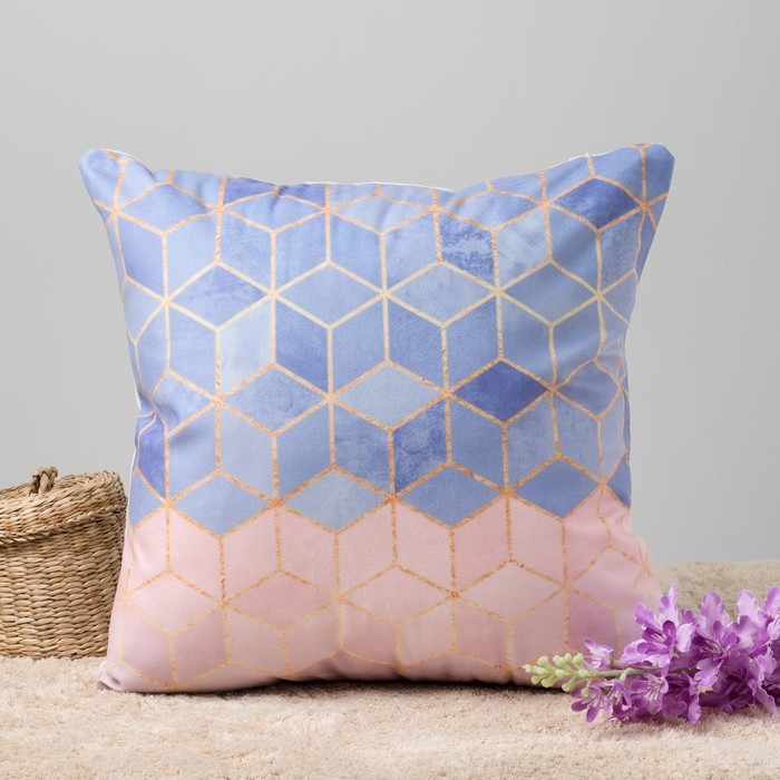 Наволочка декоративная Этель "Геометрия", цвет розовый, 40 х 40 см, велюр