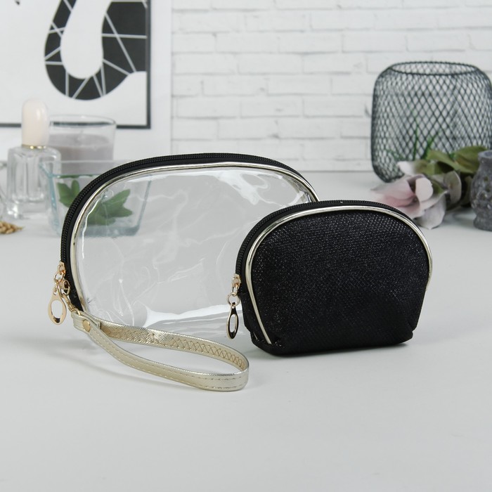 Косметички набор 2 в 1 «Блеск», отдел на молнии, с ручкой, цвет чёрный