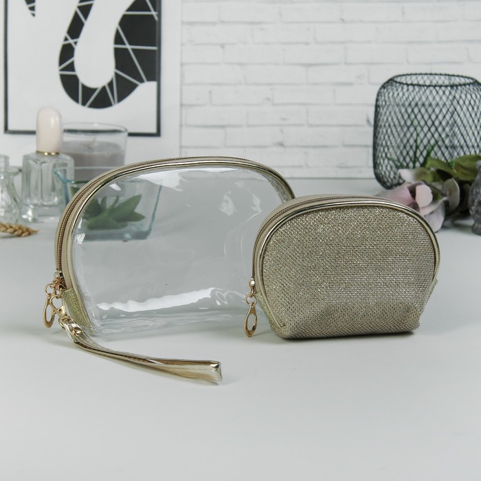 Косметички набор 2 в 1 «Блеск», отдел на молнии, с ручкой, золотой