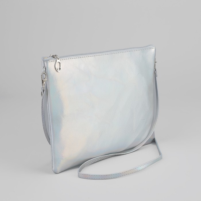 Сумка женская "Классика", отдел на молнии, длинный ремень, цвет серебристый