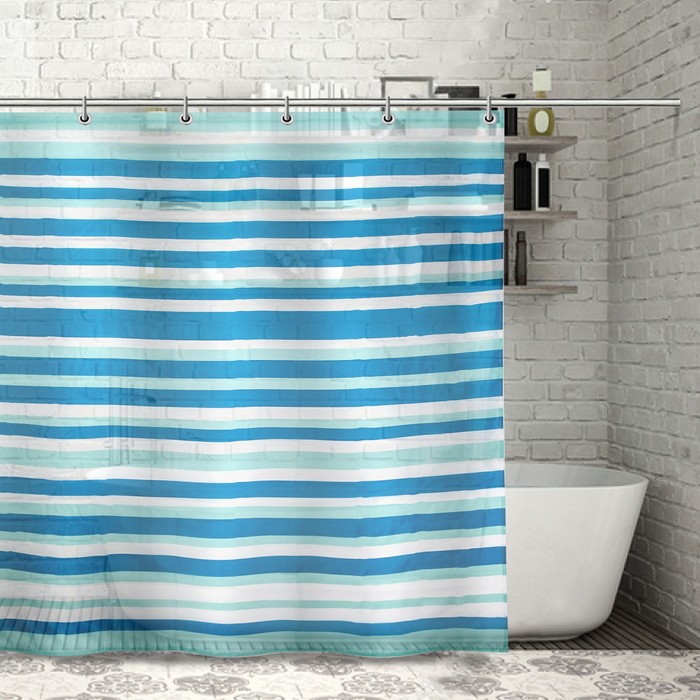 Штора для ванной "Полосочки" 180х180 см полиэстер, цвет голубой