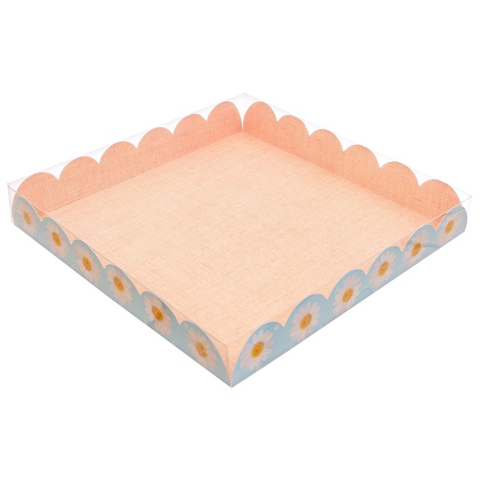 Коробка для кондитерских изделий с PVC крышкой «Ромашки», 21 х 21 х 3 см