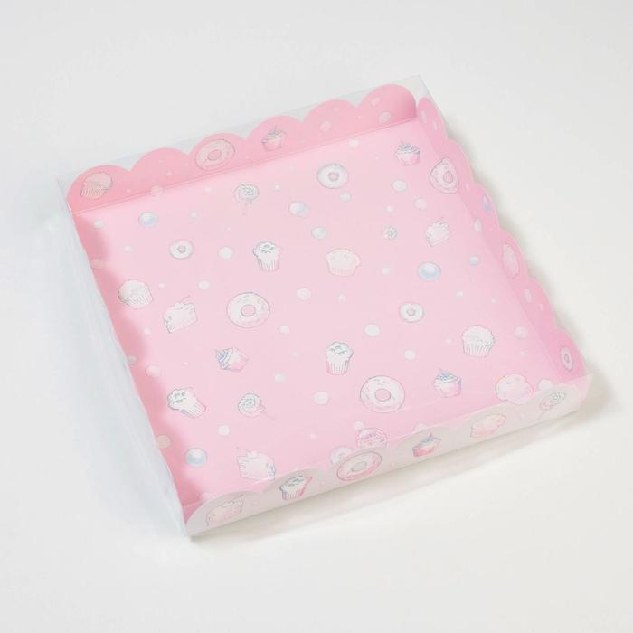 Коробка для кондитерских изделий с PVC крышкой «Приятных моментов», 21 х 21 х 3 см