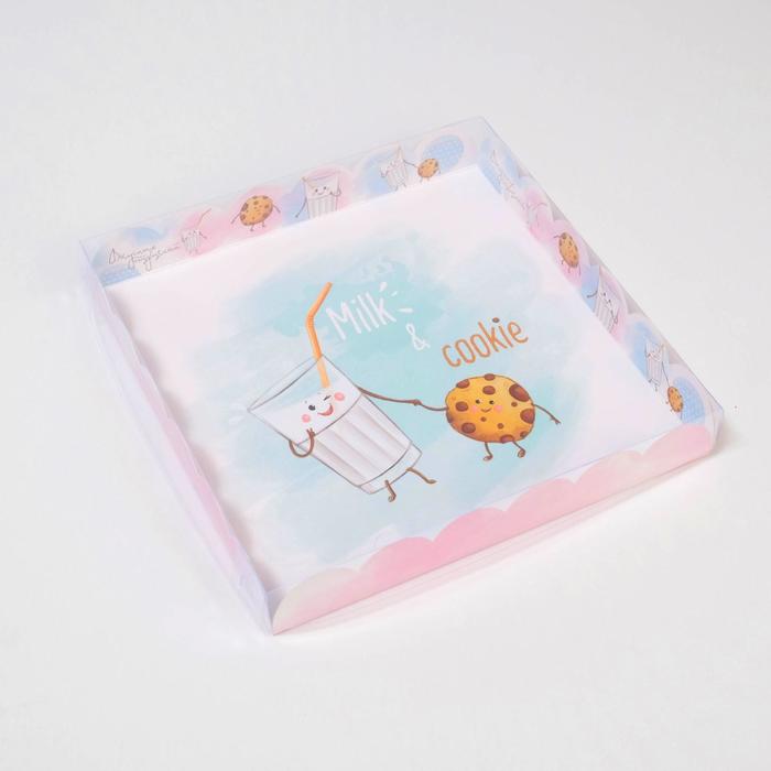 Коробка для кондитерских изделий с PVC крышкой «Молоко и печенька», 21 х 21 х 3 см
