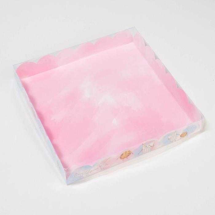 Коробка для кондитерских изделий с PVC крышкой «Молоко и печенька», 21 х 21 х 3 см