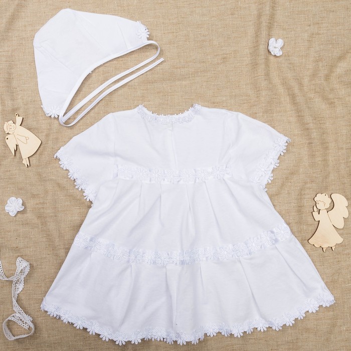 Платье крестильное +чепчик, рост 74-80 см, цвет белый 2022/1_М