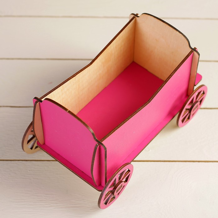 Кашпо «Тележка», малое, тёмно-розовое, 38,5×18,4×23 см