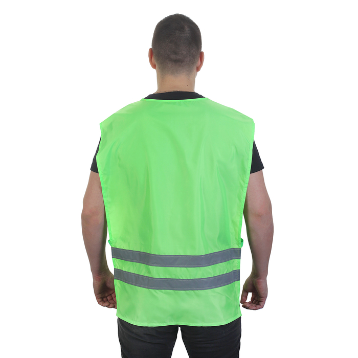 Жилет взрослый со светоотражающими полосами, р-р 50-56, цвет зелёный