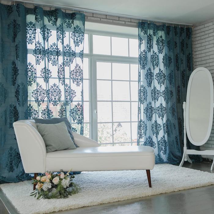 Штора тюлевая сетка с бархатом "Этель" 240х265 см Ренессанс Лазурный, 100% п/э