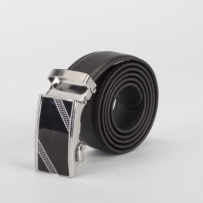 Ремень мужской, гладкий, пряжка-автомат металл, ширина - 3,5 см, цвет чёрный