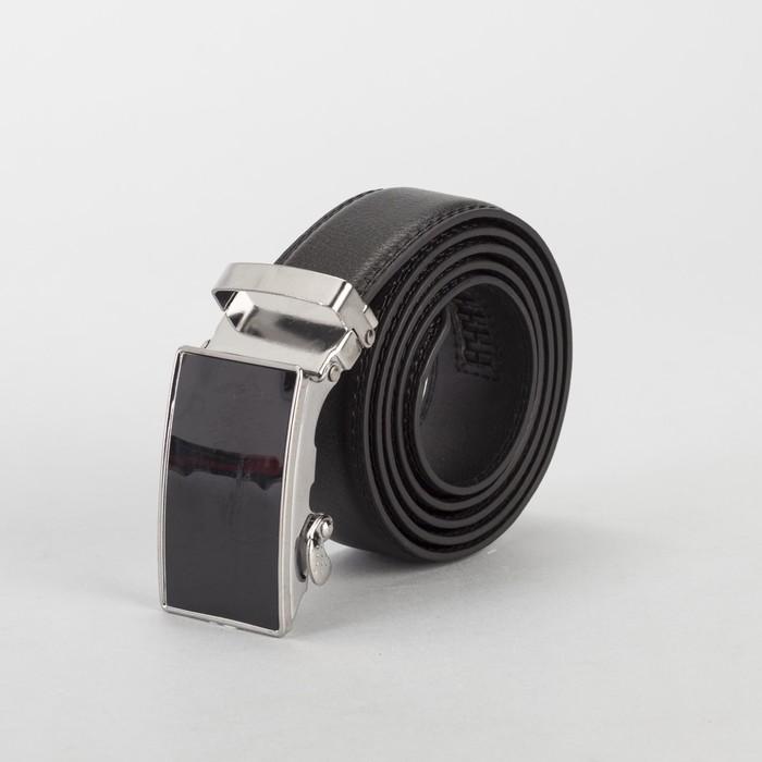 Ремень мужской, гладкий, пряжка-автомат металл, ширина - 3,5 см, цвет чёрный
