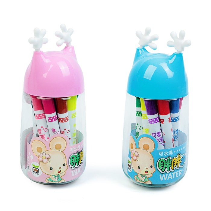 Фломастеры 12цв Мышка в пластик тубусе вертилируемый колпачок с штампами МИКС