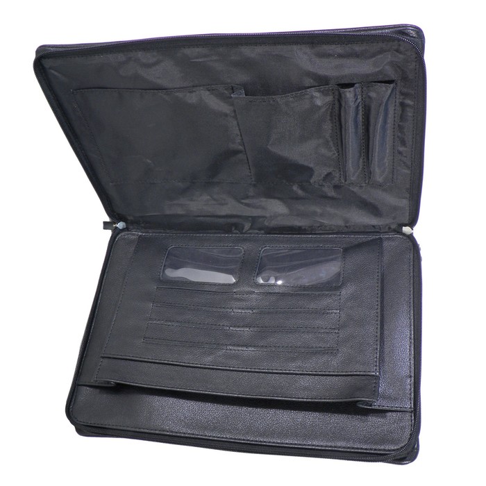 Папка мужская на молнии, 3 отделения, натуральная кожа, цвет чёрный