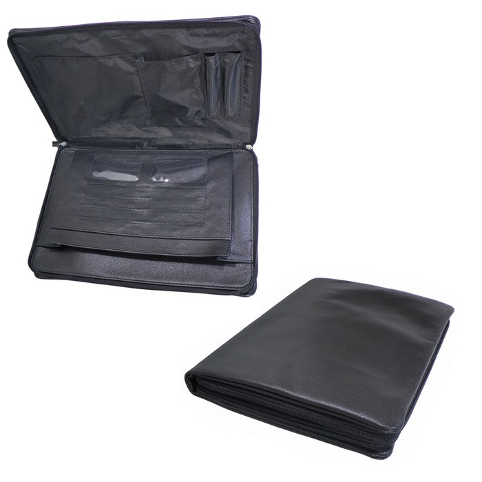 Папка мужская на молнии, 3 отделения, натуральная кожа, цвет чёрный