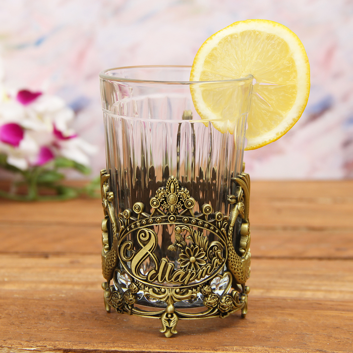 Набор: подстаканник со стаканом, чай чёрный "8 Марта"