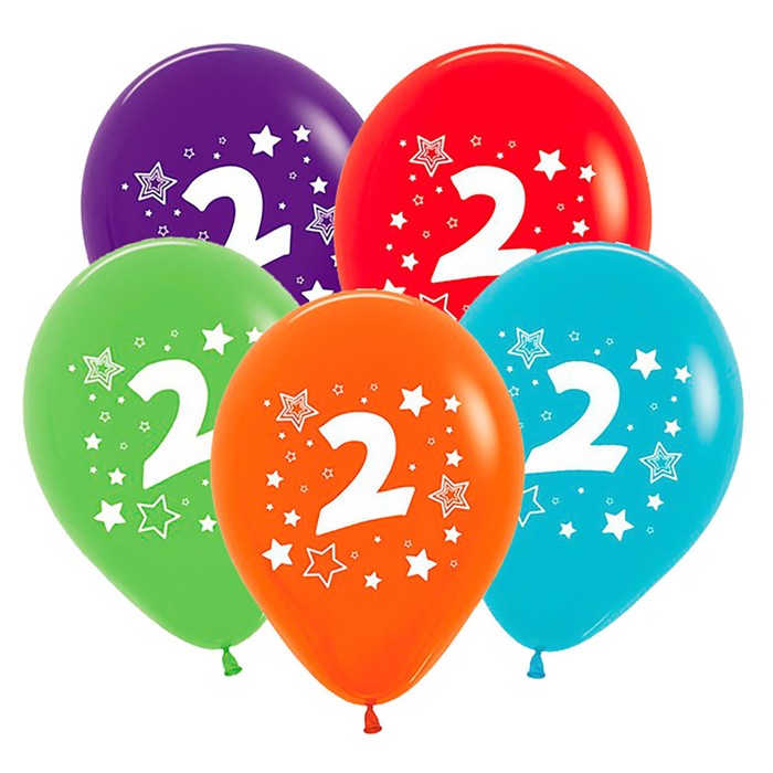 Шар латекс 12" "Цифра 2", звезды, пастель, 5 ст МИКС 25 шт. SP