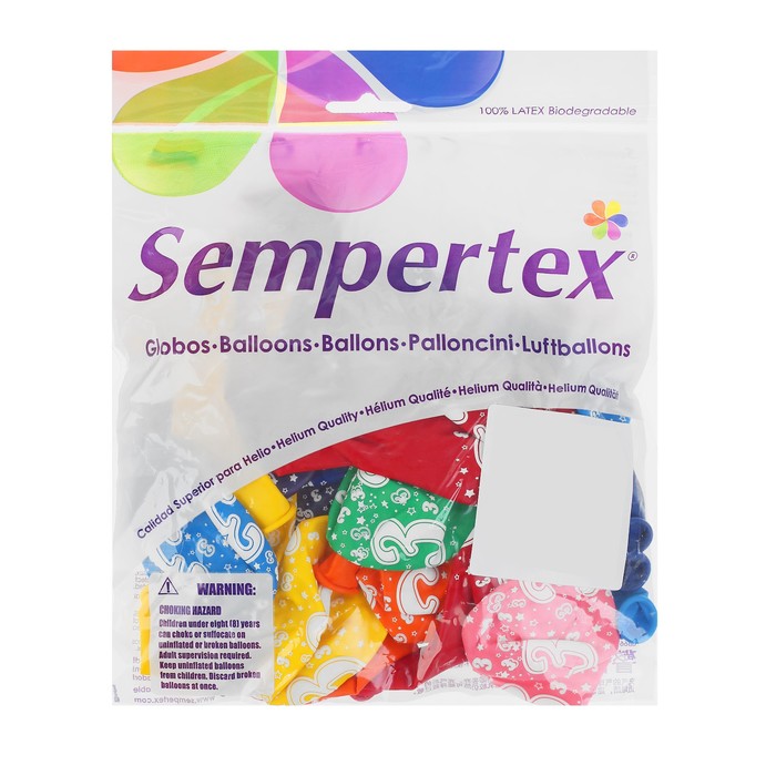 Шар латексный 12" "Цифра 3", звёзды, пастель, 5-сторонний, набор 25 шт., цвета МИКС