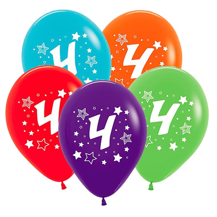 Шар латекс 12" "Цифра 4", звезды, пастель, 5 ст МИКС 25 шт. SP