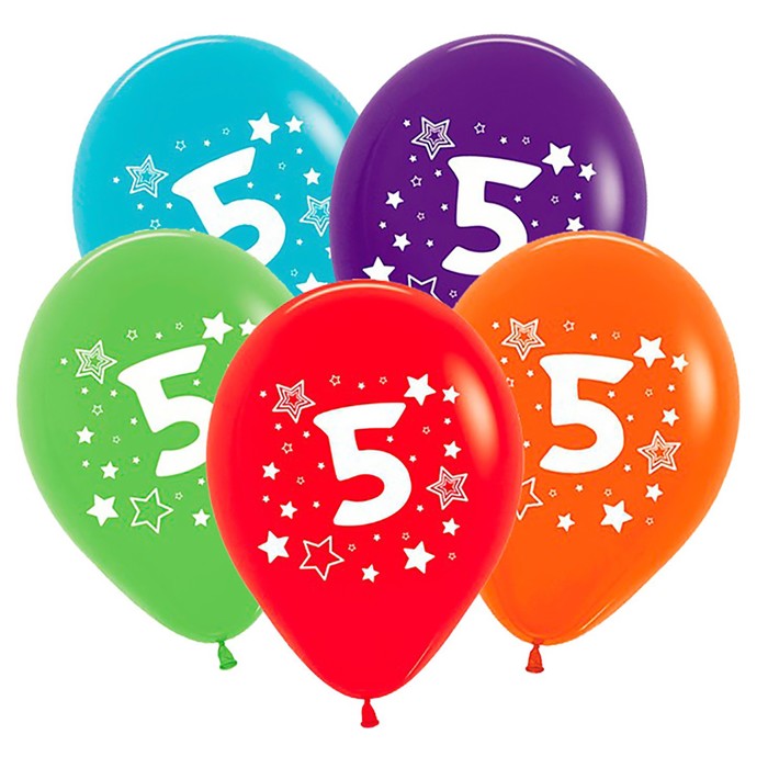 Шар латексный 12" "Цифра 5", звёзды, пастель, 5-сторонний, набор 25 шт., цвета МИКС
