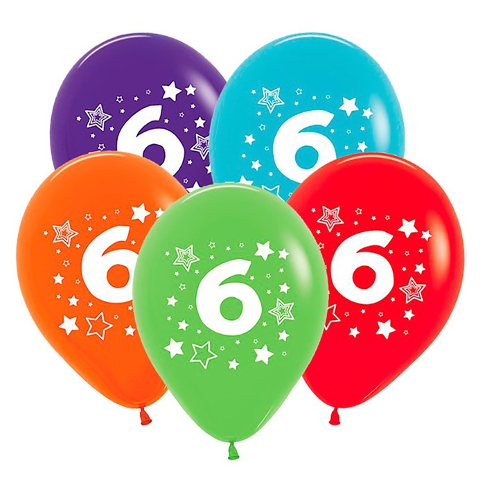 Шар латексный 12" "Цифра 6", звёзды, пастель, 5-сторонний, набор 25 шт., цвета МИКС