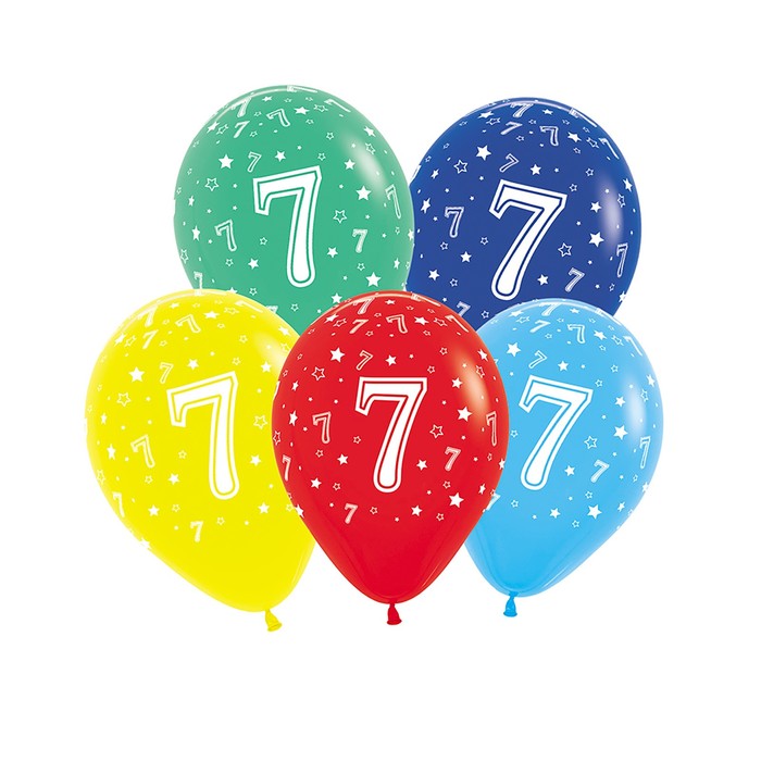 Шар латекс 12" "Цифра 7", звезды, пастель, 5 ст МИКС 25 шт. SP
