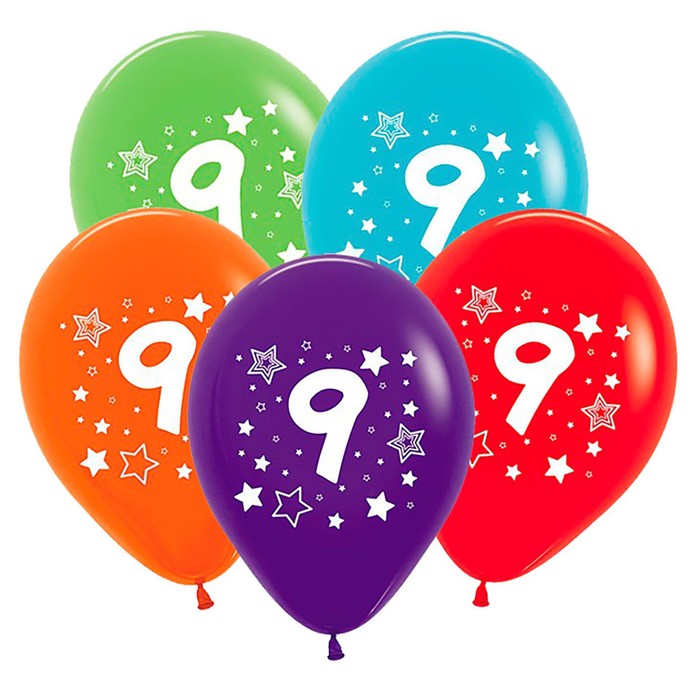 Шар латекс 12" "Цифра 9", звезды, пастель, 5 ст МИКС 25 шт. SP