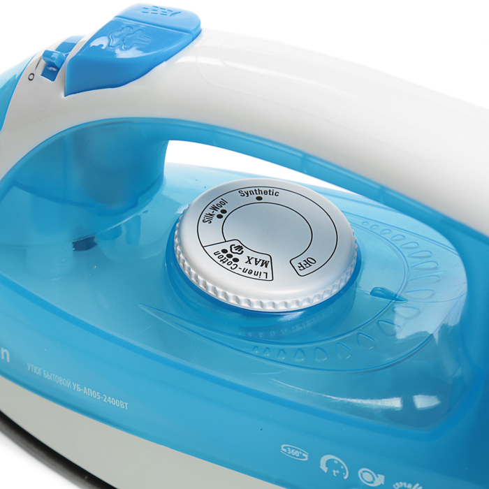 Утюг ORION УБ-АП05, антипригарная подошва, спрей, паровой удар, 2400 Вт, голубой