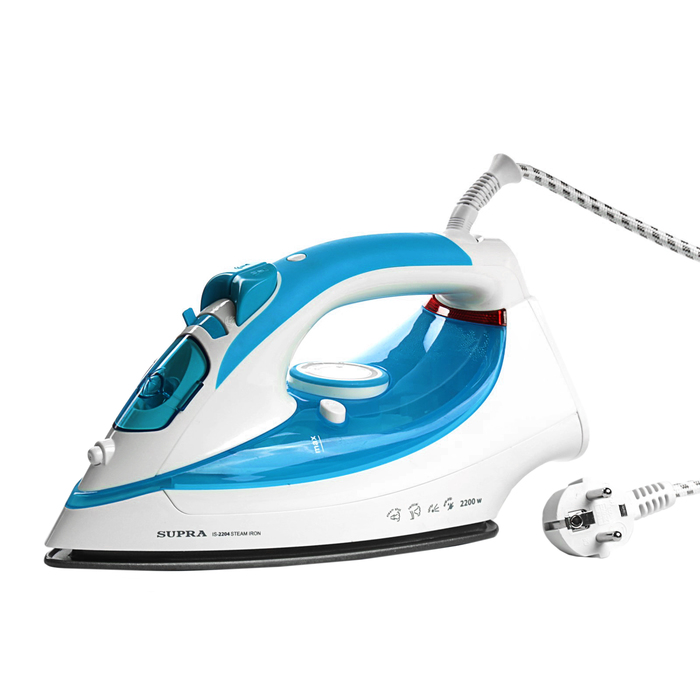 Утюг SUPRA IS-2204, антипригарная подошва, спрей, паровой удар, 2200 Вт, голубой