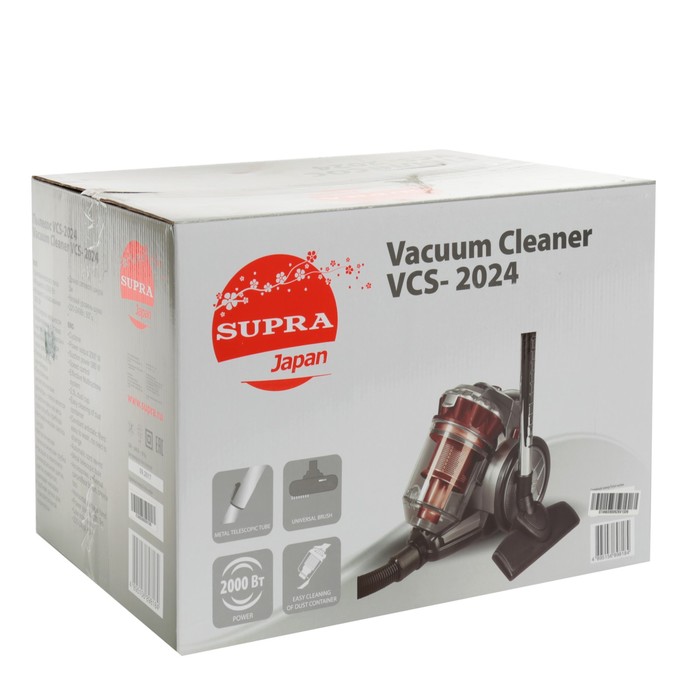 Пылесос циклон SUPRA VCS-2024, циклон, контейнер 2,5 л, 2000 Вт, красный
