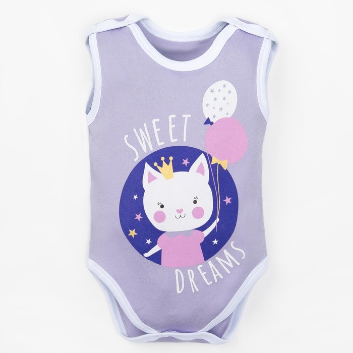 Боди детское "Котик" лиловый, рост 68-74 (6-9 мес) 100% хлопок