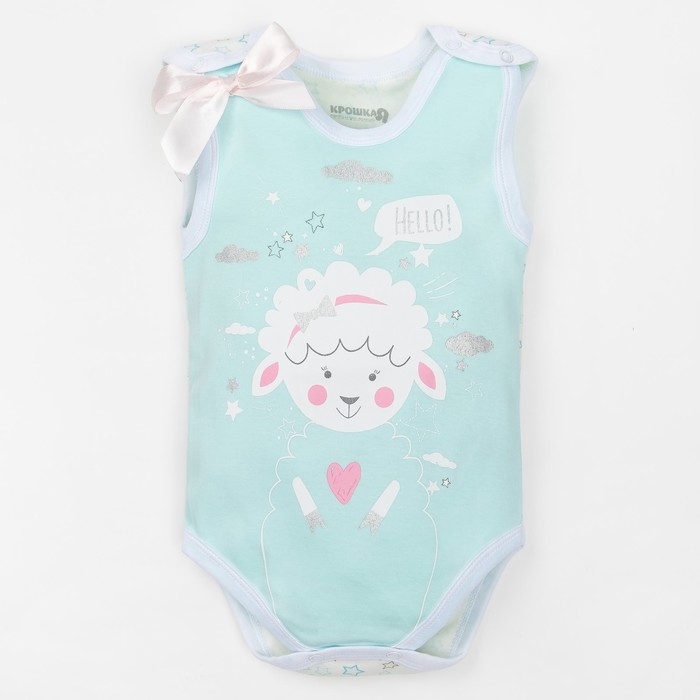 Боди детское "Барашек" голубой,рост 86-92 (1,5-2 г) 100% хлопок