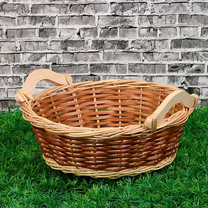 Корзина «Ушат», с деревянными ручками, Dдно= 19 см, Dверх=28 см, H=9 см, лоза