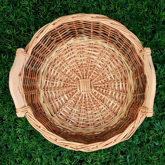 Корзина «Ушат», с деревянными ручками, Dдно= 19 см, Dверх=28 см, H=9 см, лоза