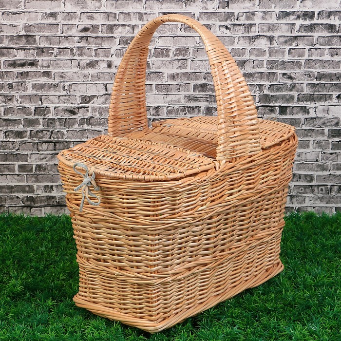 Корзина «Пикник», с крышкой, №1, дно фанера:17х32 см, верх:39х27 см, H=25/43 см, лоза