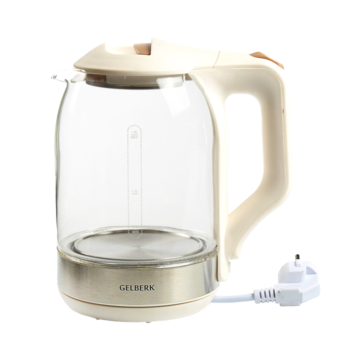 Чайник электрический GELBERK GL-404, 1.8 л, 1500 Вт, стекло, белый