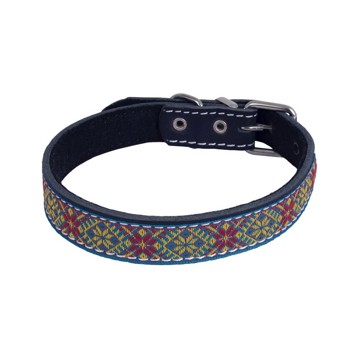 Ошейник кожаный с тесьмой, 43-51 х 2,5 см, микс