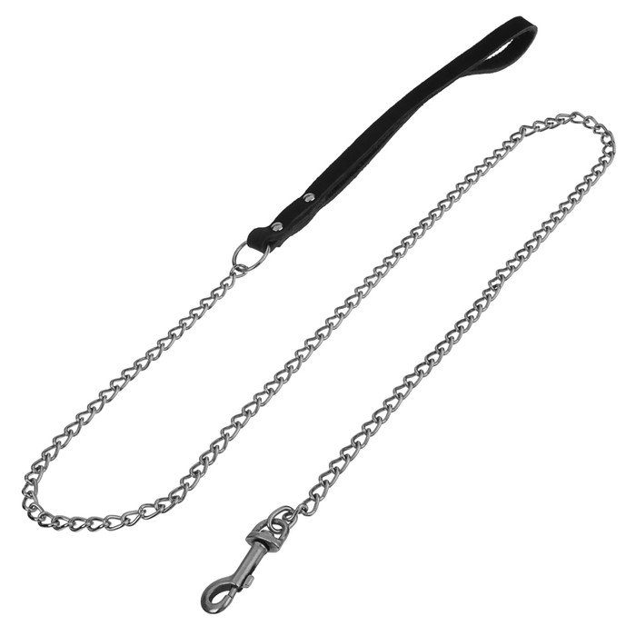 Поводок цепной с кожаной ручкой, 1,2 м х 2 мм