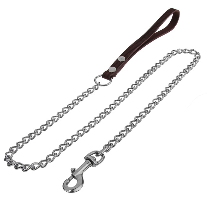 Поводок цепной с кожаной ручкой, 1,2 м х 3 мм