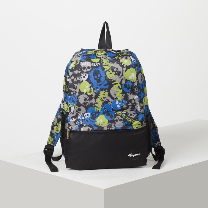 Рюкзак молодёжный, отдел на молнии, 2 наружных кармана, 2 боковые сетки, цвет чёрный