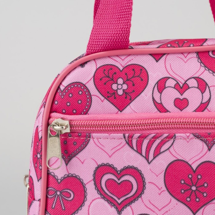 Сумка детская "Сердечки", отдел на молнии, наружный карман, цвет розовый