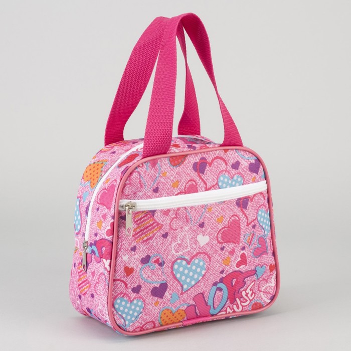 Сумка детская "Сердечки", отдел на молнии, наружный карман, цвет розовый/голубой