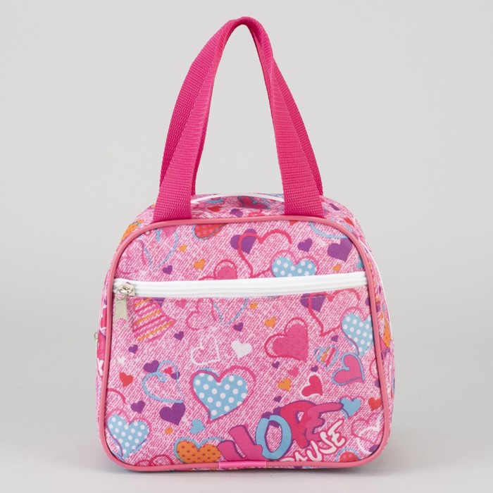 Сумка детская "Сердечки", отдел на молнии, наружный карман, цвет розовый/голубой
