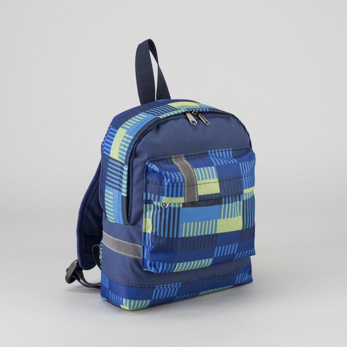 4809 П-600/Д Рюкзак детский, 24*12*30см, отд на молнии, н/карман, синий/салатовая клетка