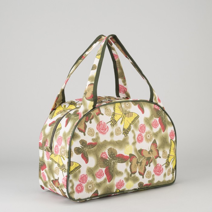 Сумка дорожная «Бабочки», 1 отдел на молнии, цвет белый/хаки