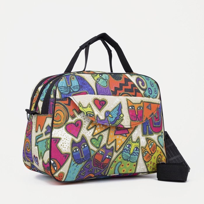 Сумка дорожная "Кошки", отдел на молнии, наружный карман, цвет чёрный
