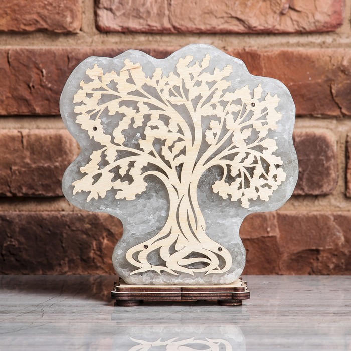 Соляной светильник "Большое дерево ", деревянный декор, цельный кристалл, 19 х 18 х 6 см