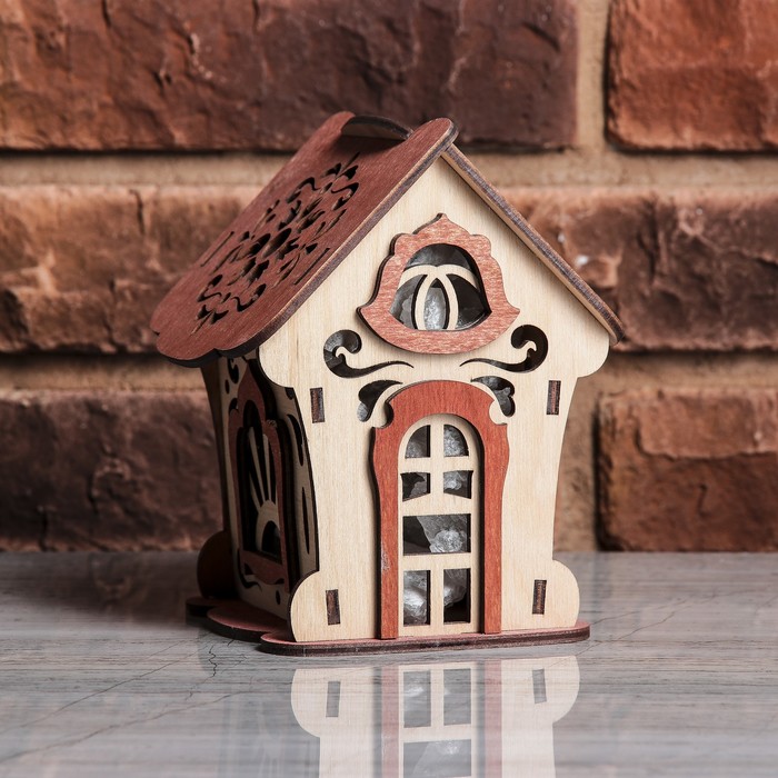 Соляной светильник "Домик из дерева с кристаллами", деревянный декор, 13 х 11 х 15 см